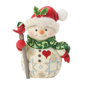 Pint Sized Snowman With Bird On Stick - Christmas Place