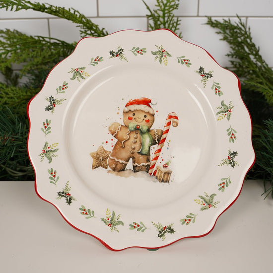 Gingerbread Man Holly Breakfast Plate - Christmas Place