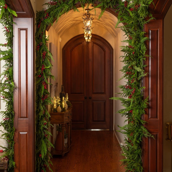 Real Touch Norfolk Pine Garland Cedar and Berry Stems