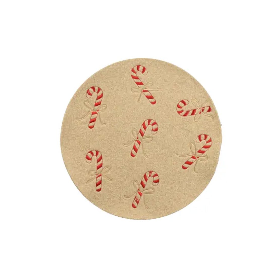 Beige Candy Cane Round Placemat - Christmas Place
