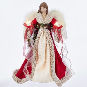 Red and Ivory Angel Lighted Tree Topper - Christmas Place