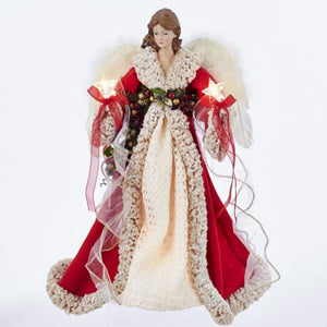 Red and Ivory Angel Lighted Tree Topper