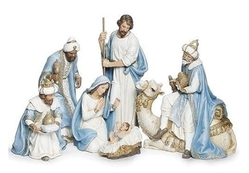 Blue Champagne Nativity Set Of 6 - Christmas Place