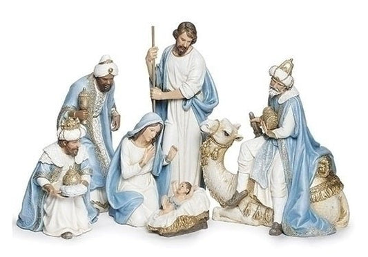 Blue Champagne Nativity Set Of 6 - Christmas Place