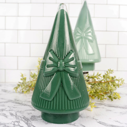 11.8Inch Green Glass Tree With Bow - Christmas Place