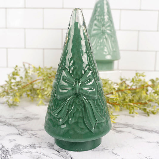 8.8Inch Green Glass Tree With Bow - Christmas Place