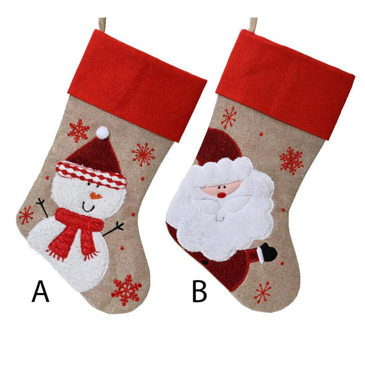 15in Natural Santa Snowman Stocking