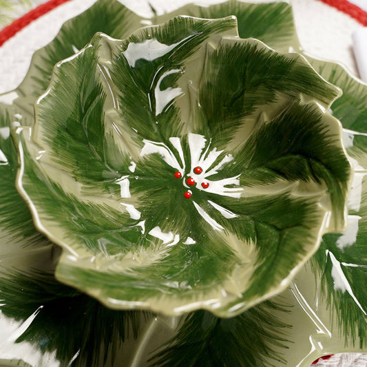 Green Holly Leaf Holiday Festive Bowl - Christmas Place