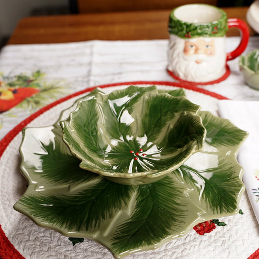 Christmas Holiday Green Holly Leaf Bowl - Christmas Place