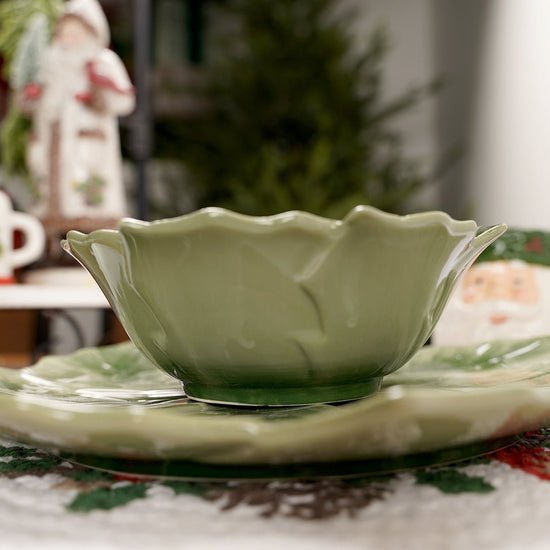 Green Holly Leaf Holiday Festive Bowl - Christmas Place
