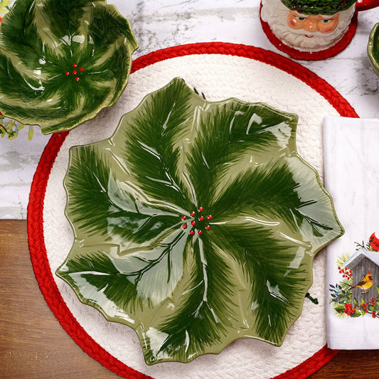 Green Holly Leaf Holiday Dinner Plate - Christmas Place