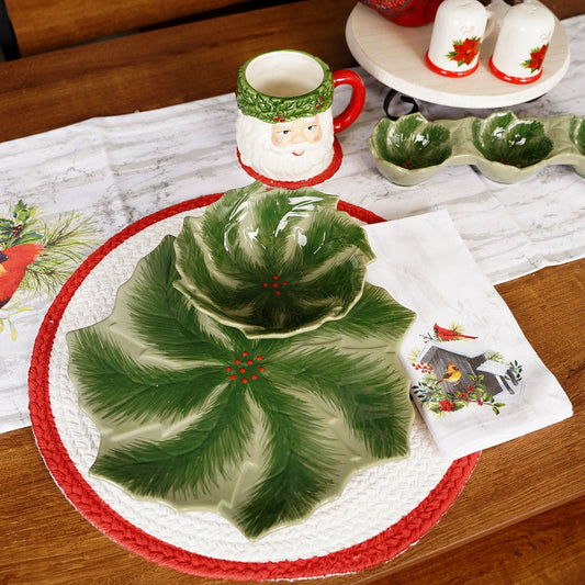 10.63 inch diameter Green Holly Leaf Dinner Plate - Christmas Place
