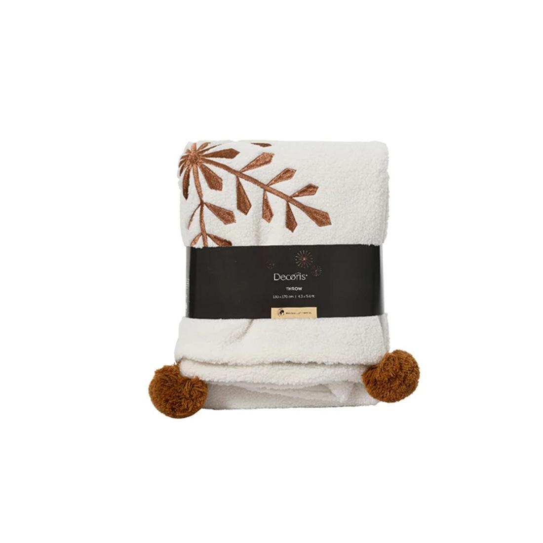 67X51In White Brown Snowflake Throw - Christmas Place