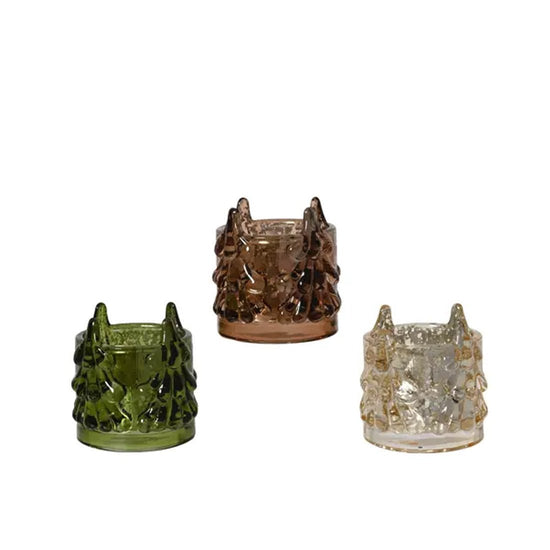 White Brown Green Glass Tealight Holder - Christmas Place