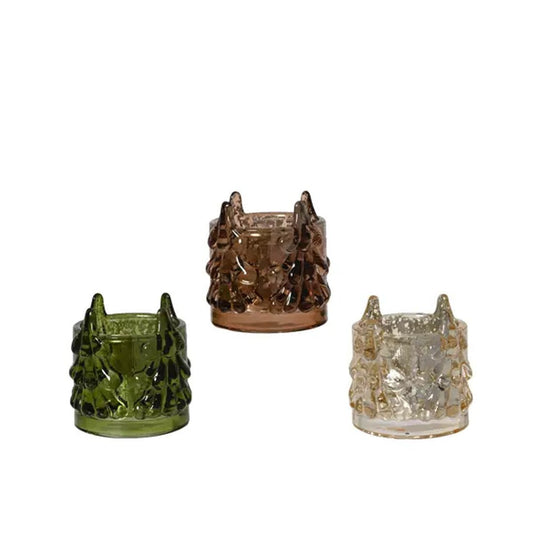White Brown Green Glass Tealight Holder - Christmas Place