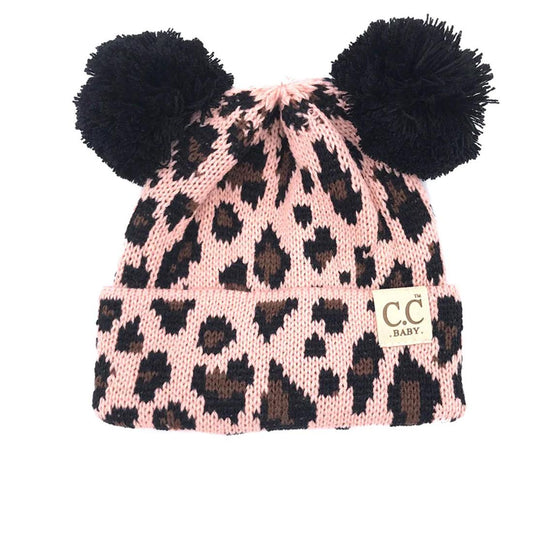 Baby Leopoard Indi Pink Double Pom Beanie