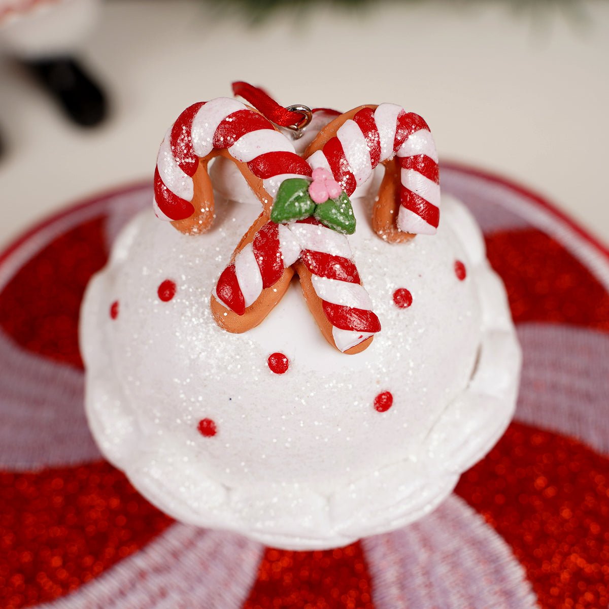 Red White Clay Cupcake Ornament - Christmas Place
