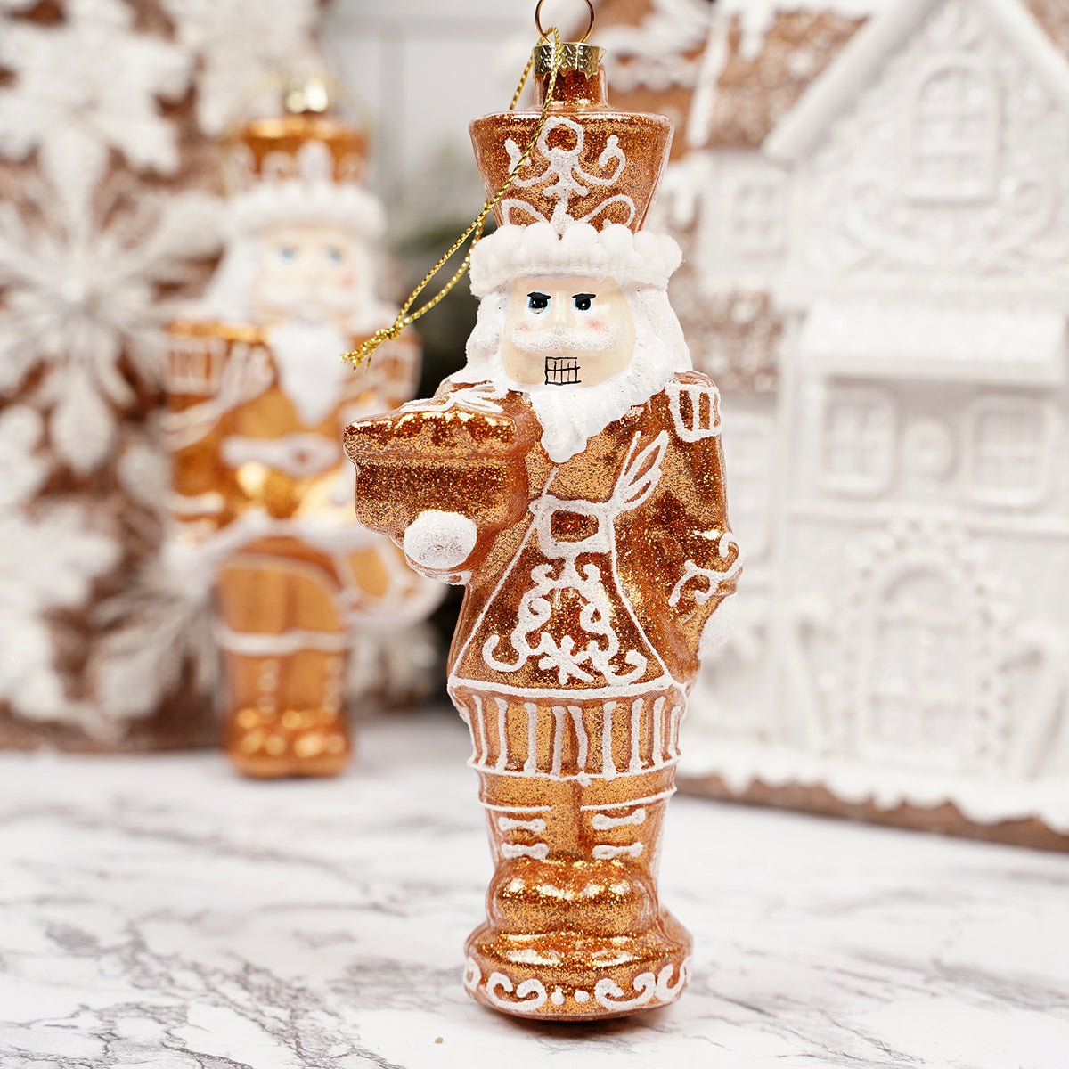Glass Gold Nutcracker Ornament - Christmas Place