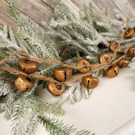 Gold Bell Frosted Christmas Garland Christmas Place