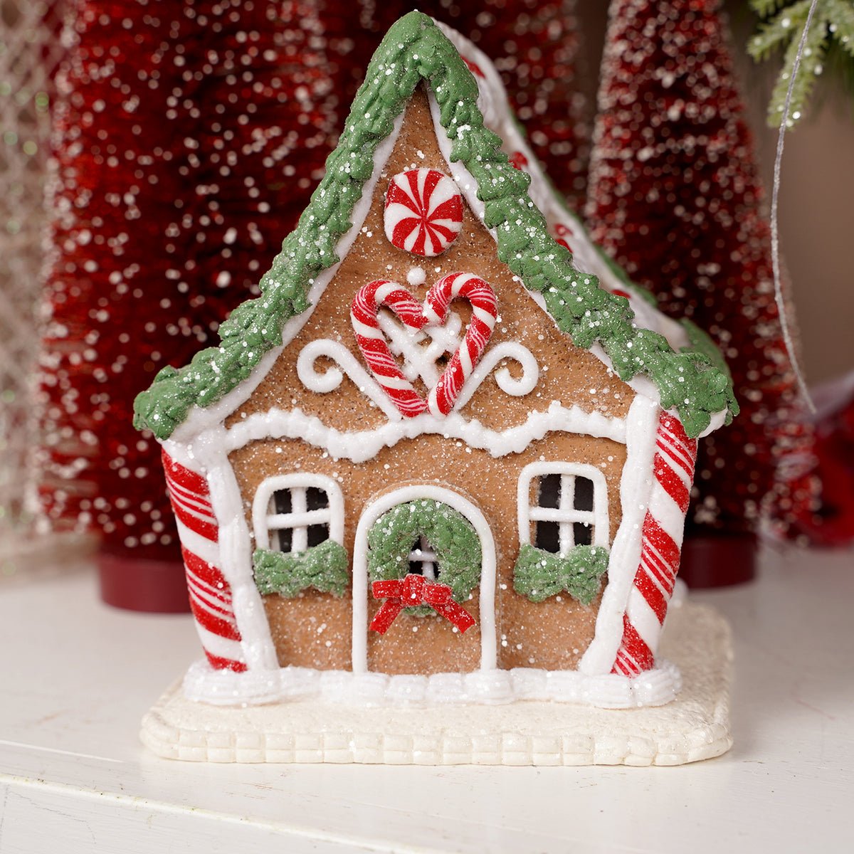 6.5Inch Lt Red Green Gingerbread House - Christmas Place