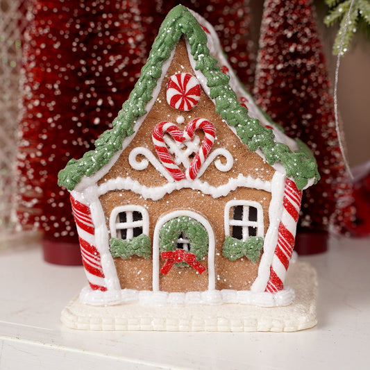6.5Inch Lt Red Green Gingerbread House - Christmas Place
