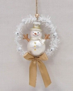 Snowman In White Wreath Ornament