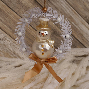 Snowman In White Wreath Ornament - Christmas Place