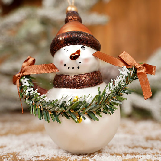 Glass Snowman With Garland Ornament - Christmas Place