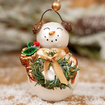 Glass Snowman With Wreath Ornament - Christmas Place