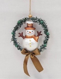 Snowman In Green Wreath Ornament