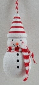 4Inch Red White Wooden Snowman Ornament