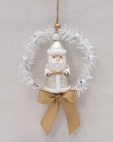 Santa In White Wreath Ornament