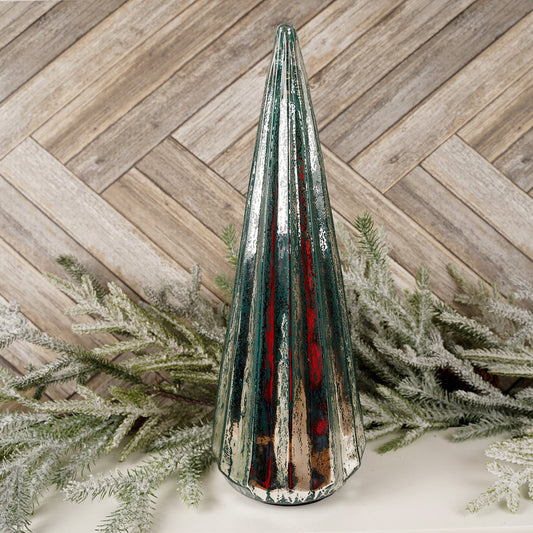 16Inch Glass Silver Blue Cone Tree - Christmas Place