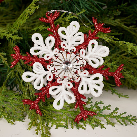 Red White Snowflake Ornament - Christmas Place