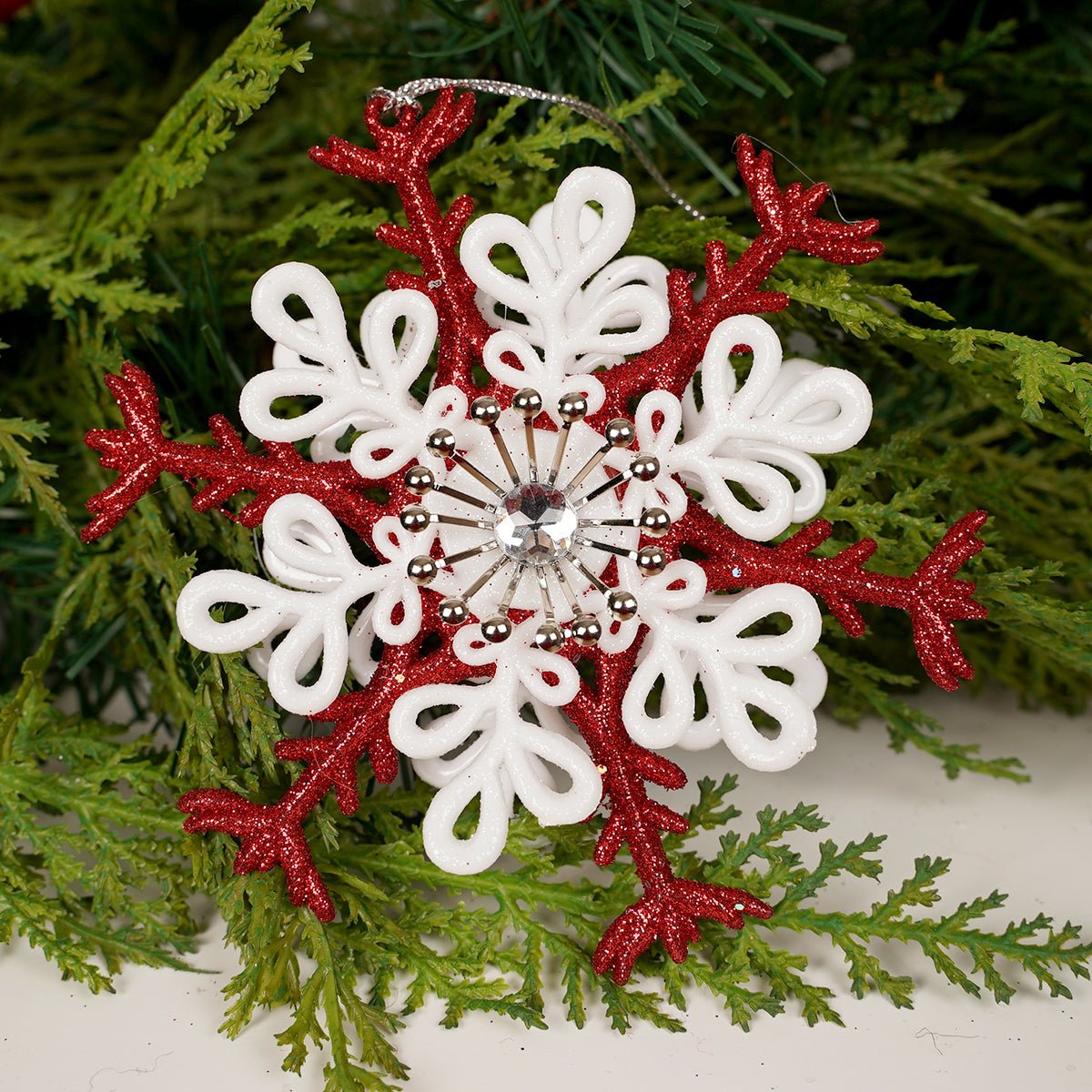 Red White Snowflake Ornament - Christmas Place