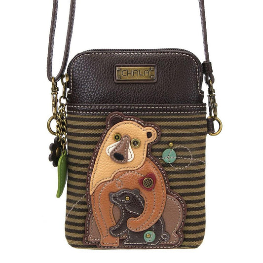 Olive Stripe Two Bears Cell Crossbody