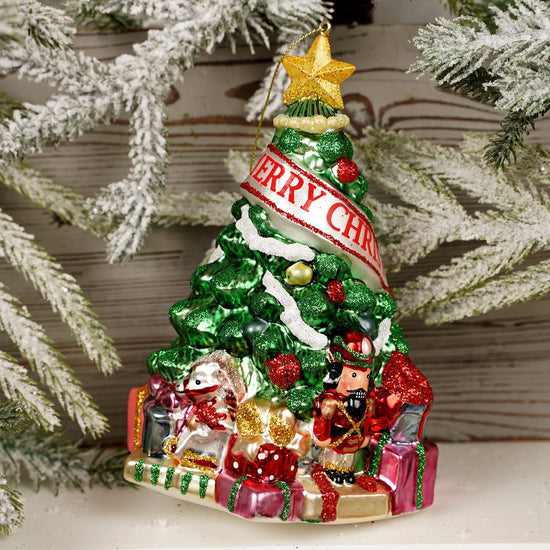 Glass Merry Christmas Tree Ornament - Christmas Place