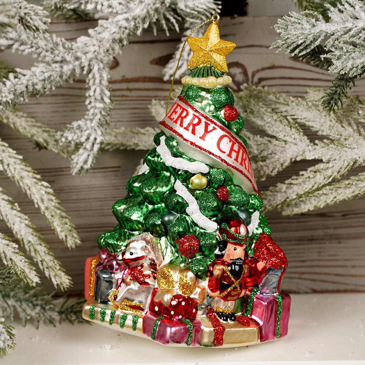 Glass Merry Christmas Tree Ornament - Christmas Place