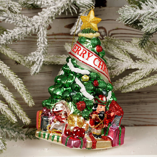 Glass Merry Christmas Tree Ornament - Christmas Place