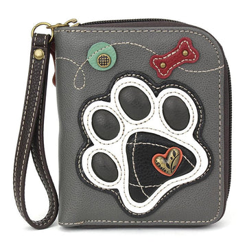 Gray Paw Zip Around Wallet