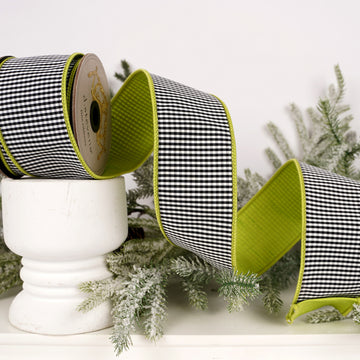 2.5Inch Black White Check Lime Back Ribbon