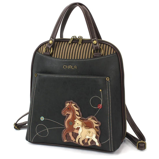 Black Horse Family Backpack Purse
