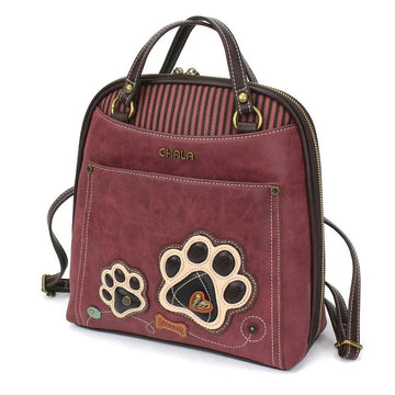 Burgundy Paw Backpack Purse