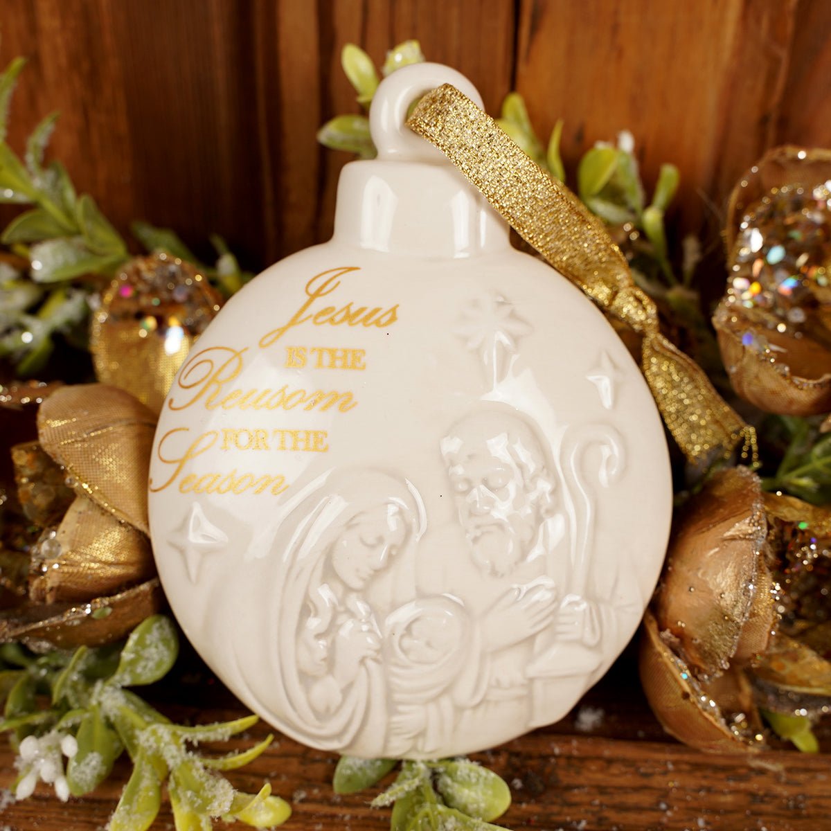 5Inch White Porcelain Holy Family Ornament - Christmas Place