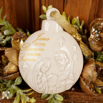5Inch White Porcelain Holy Family Ornament - Christmas Place