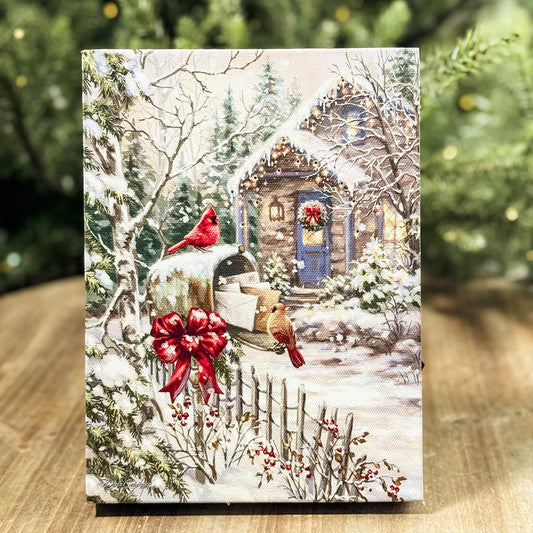 Cardinals On Mailbox Lighted Easel 8x6