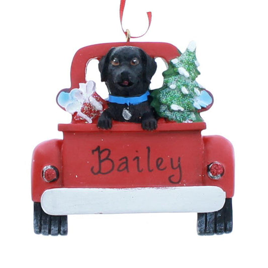 Black Lab In Back Of Truck Ornament