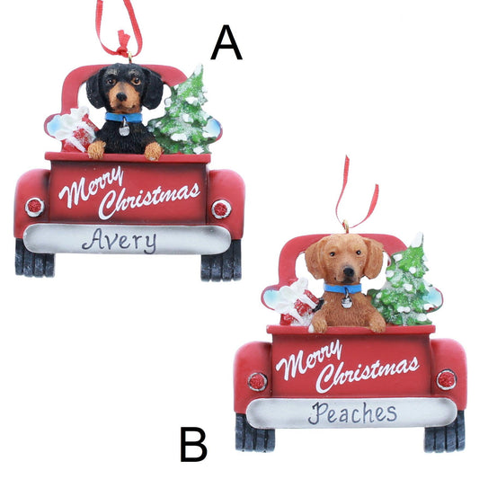 Dachshund in Back of Truck Ornament