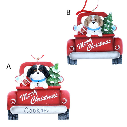 Shih-Tzu in Back of Truck Ornament