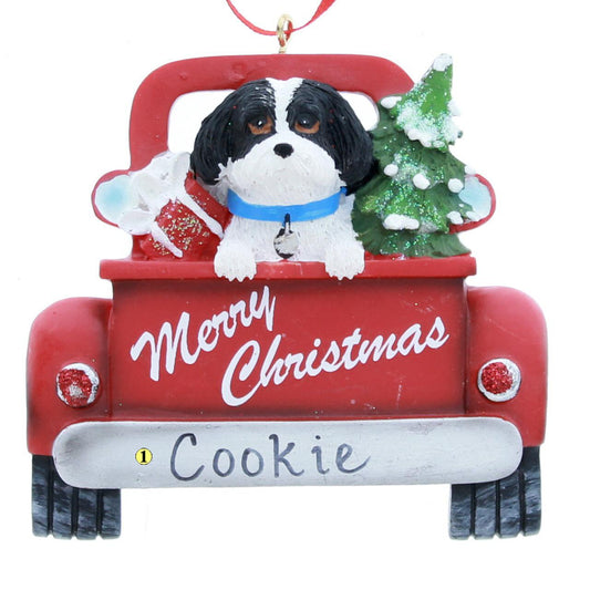 Shih-Tzu in Back of Truck Ornament